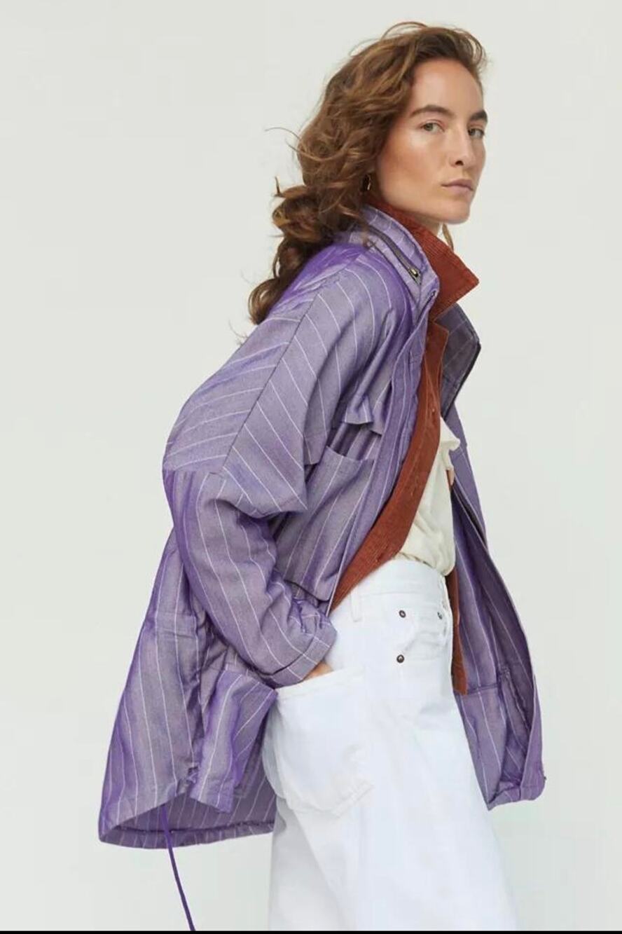 French Mauve Anthropologie Purple Herringbone Pinstripe Utility Jacket Small